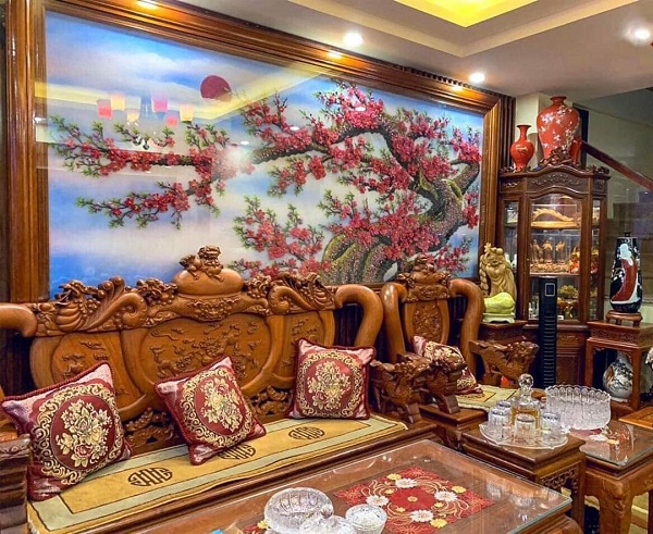Tranh đá quý hoa đào treo ở đâu và hướng treo Tranh Đá Quý Hoa Đào Vẻ Đẹp Tinh Tế và Phong Thủy Tốt Lành