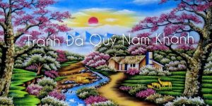 Tranh đá quý ngôi nhà bên dòng suối