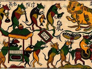 Tranh đá quý đám cưới chuột phong thủy